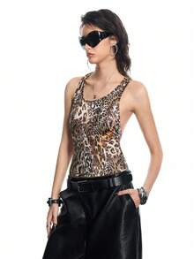 Airlisse Top sin espalda con estampado de leopardo estilo Y2K para mujer, moda para primavera/verano - Multicolor - Ver 3