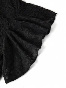 Ellevyn Women's Elegant V-Neck Mesh Silver Foil Ruffle Sleeve Black Jumpsuit, Slim Fit Wide Leg Style, Suitable For Spring/Summer Weddings And Parties - Black - View 5