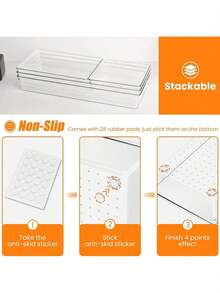 Ensemble d'organisateurs de tiroirs en plastique transparent, bacs organisateurs de tiroirs multifonctionnels pour salle de bain et coiffeuse, bacs de rangement pour maquillage, cuisine et bureau - Blanc - Voir 4