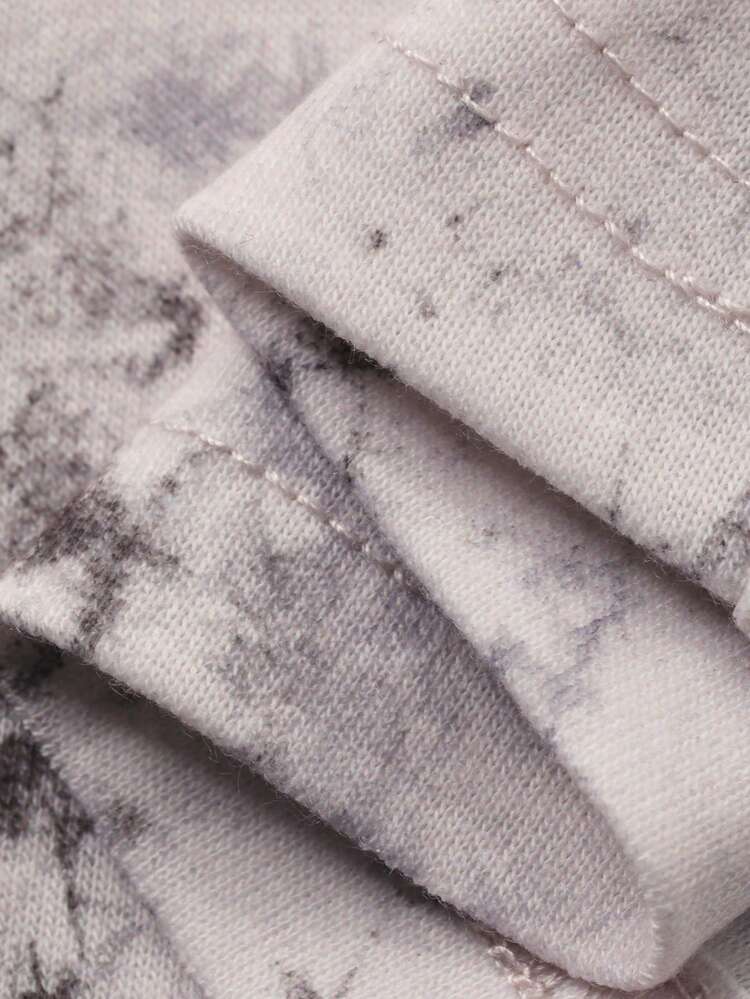 Tie-Dye Pattern Allover Print Lace Trim Patchwork Women Pajama Set