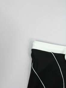 ZELFYO 男士撞色腰带泳裤，适合海滩和度假 - 黑色 - 查看 4