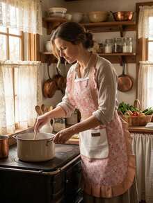 SHEIN Luxury Floral Apron For Women - Elegant Baking Apron With Extra Large Pockets, Soft Chef Kitchen Wear, Christmas Housewife Gift Idea, Pink Home Cooking Accessories - Pink - View 10