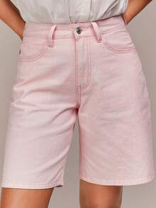 COSMINA Women's New High Waist Loose Straight Leg Denim Shorts - Pink - View 1