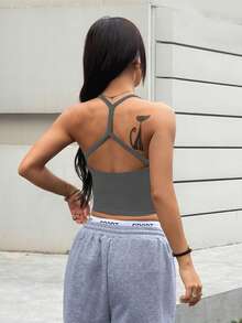 Dewbera 女士无缝瑜伽运动文胸无钢圈健身短款运动背心跑步文胸 - 灰色 - 查看 8