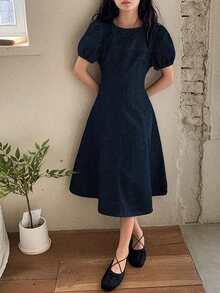 DAZY Tween Girls Denim Short Sleeve Dress - Blue - View 3