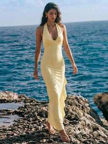 Nevyona Đầm ôm sát, co giãn, cổ chữ V sâu, màu vàng kem, kiểu dáng hoa sen, gợi cảm, thời trang và thanh lịch, thích hợp cho mùa xuân và mùa hè, họa tiết hoa 3D, thiết kế ruy băng, thời trang và thanh lịch. Phù hợp cho mặc hàng ngày, đám cưới, tiệc tùng, đi làm, lễ tốt nghiệp, lễ hội, kỳ nghỉ. - Màu vàng - Xem 5