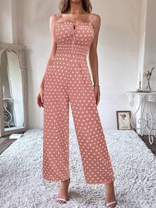 VaVaBold 女士休闲波点印花无袖连体裤，夏季 - 粉色 - 查看 3
