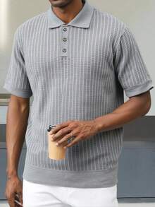 Manfinity Mode Áo thun nam tay ngắn màu trơn tối giản phong cách thường ngày - Xám - Xem 3