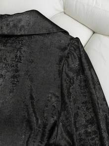 Franclia 优雅收腰交叉领长袖侧隐形拉链丝绒金色面料女士衬衫，秋冬款 - 黑色 - 查看 5