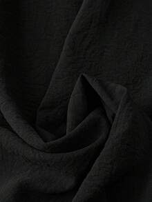 SHEIN LUNE CURVE 大码女式荷叶边袖圆领A字型纹理面料收腰休闲连衣裙 - 黑色 - 查看 3