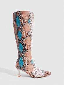 CUCCOO SZL Giày bốt cao đến đầu gối mũi nhọn họa tiết da rắn thời trang nữ tối giản thanh lịch đa năng có khóa kéo bên hông - Nhiều màu - Xem 3