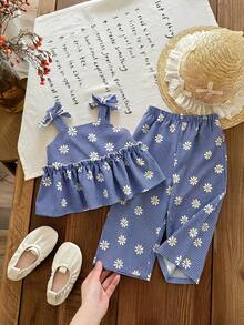 LMoss Kids 女婴格子吊带连体衣和打底裤两件套 - 彩色 - 查看 2