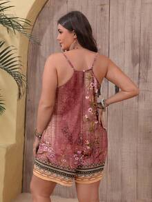 EMERY ROSE Mono estampado retro de talla grande, informal para el verano - Rojo - Ver 2