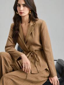 Ontre 两件套：棕色条纹西装外套和条纹长裤，适合现代都市派对、返校季、休闲波西米亚风、度假、节日、春季、情人节狂欢节、女士海滩派对优雅装扮 - 咖啡棕 - 查看 7