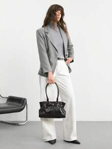 SHECARRY Bolso de mano tipo tote para mujer, bolso de hombro con estampado de cocodrilo - Negro - Ver 9