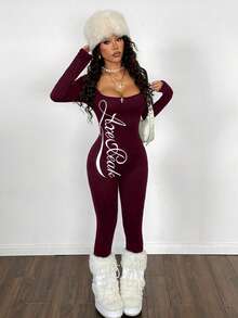 StreetHx Women's Black Square Neck Printed Jumpsuit - Red Violet - View 3