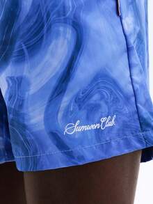 SUMWON Men's Marbled Tie Dye Blue Swim Shorts Beach Vacation Summer Quick Drying Pool Water Drawstring Elastic Waist Trunk Style - Purple - View 6
