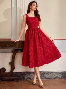 Vintamour Vintage Elegant Women's Dress With Pockets Jacquard Texture Vacation Holidays Party Long Dress Long Summer Dress For Women Summer Holiday Outfits Spring Outfit Women Spring Break Outfits Spring Clothing Valentine's Day Dress Valentines Day Dress Valentine Outfits For Women Valentines Day Outfit Elegant Dresses For Party Dresses For Women Elegant Party Dress Wedding Guest Dress For Women Birthday Dress For Women Birthday Outfit For Women - Burgundy - View 2