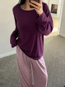 DAZY 配套柔软针织舒适宽松女士睡衣套装 - 紫色 - 查看 4