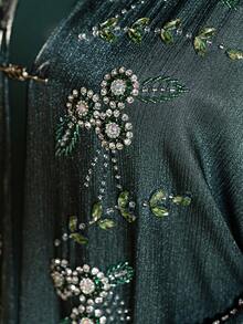 Layrah Women's Elegant Handmade Rhinestone Embellished Long Dress Robe For Evening Party - Dark Green - View 3