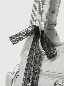 ROMWE Grunge Punk 时尚纯色PU皮革水桶单肩包，通勤必备 - 米色 - 查看 4