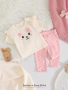 Cozy Pixies Newborn Baby Girl Cartoon Animal Print Knit Soft Crew Neck Long Sleeve Top And Elastic Waist Pants 2-Piece Set
