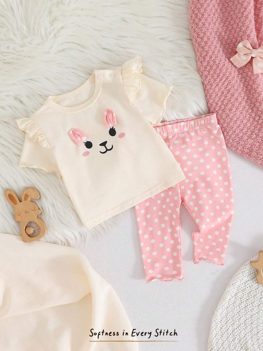 Cozy Pixies Newborn Baby Girl Cartoon Animal Print Knit Soft Crew Neck Long Sleeve Top And Elastic Waist Pants 2-Piece Set