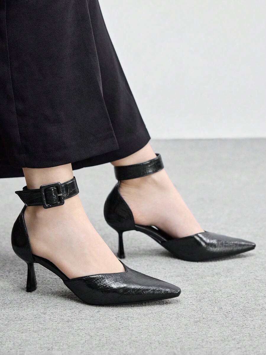 CUCCOO BIZCHIC Sandalias de tacón alto de unicolor minimalista para mujer, Día de San Valentín - Negro - Ver 1