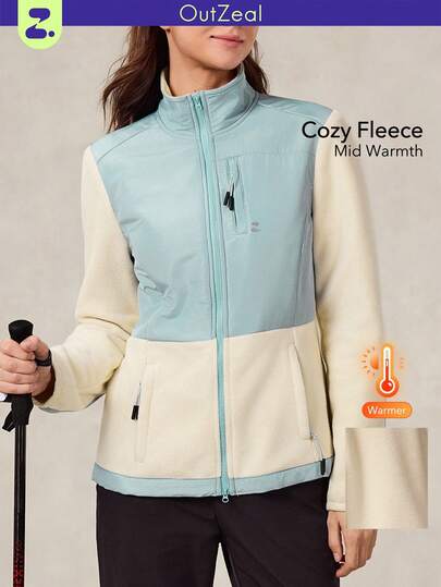 OutZeal Chaqueta de forro polar con cuello alto, bolsillos con cremallera, para mujer, para actividades al aire libre, senderismo, acampada, invierno