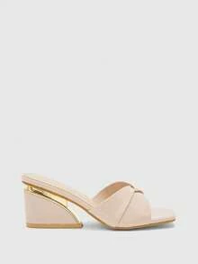 CUCCOO BIZCHIC Women's Square Toe Elegant High Heel Slide Sandals, Suitable For Daily Wear - Apricot - View 2