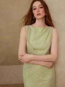 MOTF PREMIUM ĐẦM DÀI REN THANH LỊCH DÀNH CHO NỮ VỚI THIẾT KẾ CẤU TRÚC ĐỘC ĐÁO, THỜI TRANG XUÂN/HÈ - màu xanh lá - Xem 3