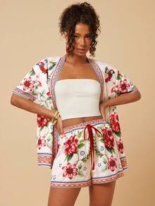 Travachic Women's Tropical Print Shirt & Shorts 2 Pieces Set - Multicolor - View 4