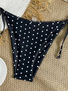 Oceva Women's Polka Dot Print Tie-Front Sexy Bikini Bottom For Beach Vacation - Black and White - View 5