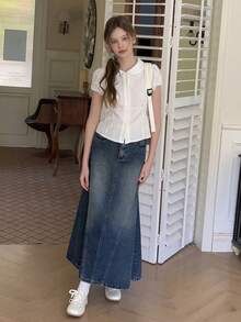 DAZY Teen Girl Pocket Casual Everyday Wear Denim Mermaid Skirt