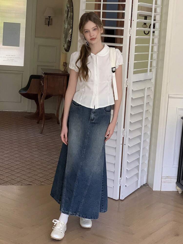 Teen Girl Pocket Casual Everyday Wear Denim Mermaid Skirt