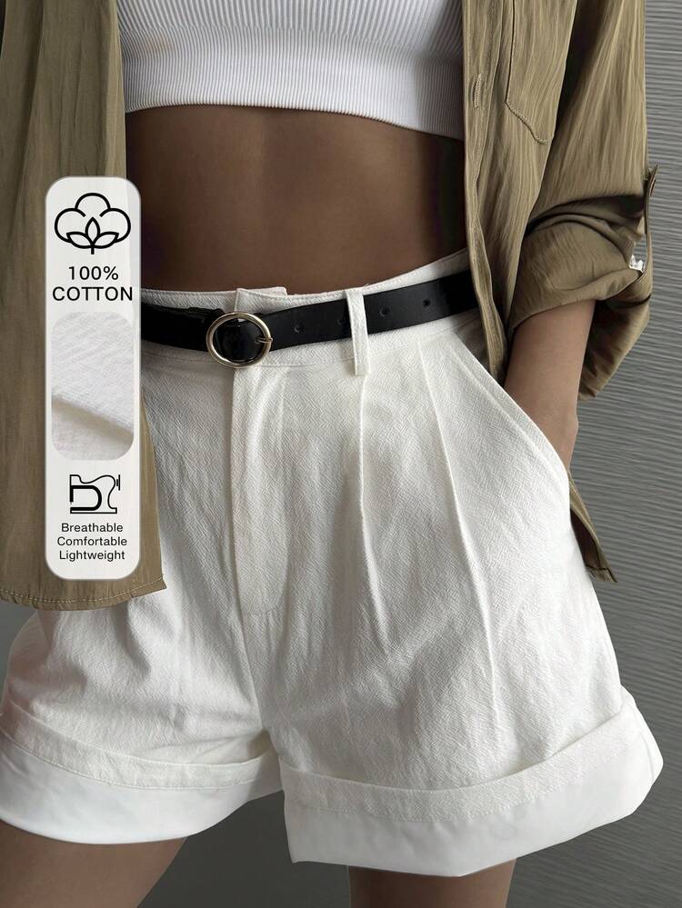 Women's Solid Color Pleated Pocket Casual Versatile Daily Wear Shorts