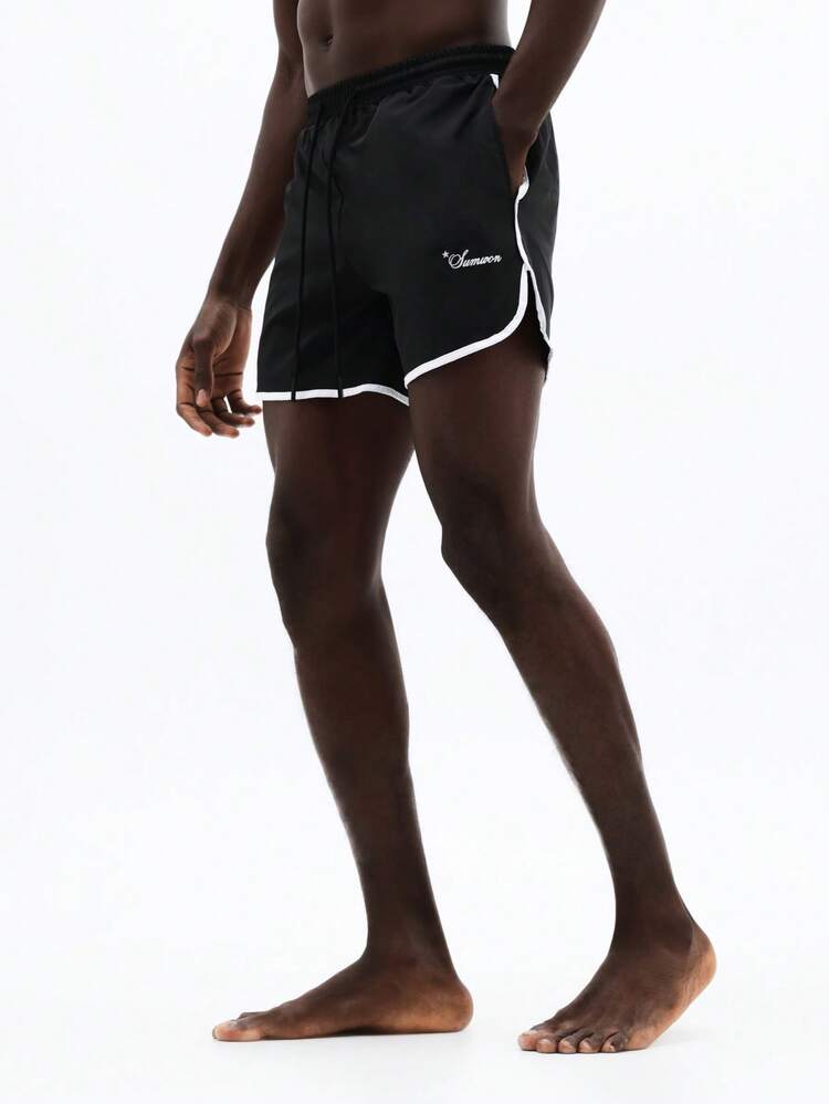 SUMWON Nylon Badeshorts mit weißer Paspelborte, Sommer Strand Urlaub Lässig Sport, elastischer Bund mit Kordelzug verstellbar, bequem für den Urlaub