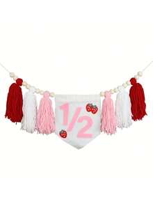 Decoraciones para fiesta de medio año de cumpleaños, estilo bohemio, Navidad, 1er cumpleaños, tema de fresa, bandera, guirnalda de cuentas de madera y borlas, gorro de medio cumpleaños, set de suministros para celebración de niño/niña, telón de fondo para fotos - Multicolor - Ver 8