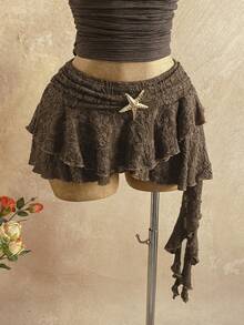 Soleia Váy dạ hội dáng lệch vạt, họa tiết sao biển ánh kim, trang trí họa tiết jacquard, thích hợp cho kỳ nghỉ hè trên bãi biển dành cho nữ. - màu nâu - Xem 1