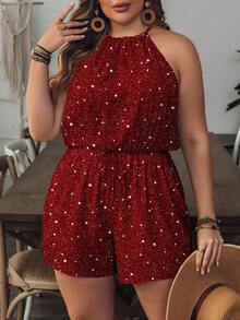 EMERY ROSE Bộ áo liền quần cổ yếm in họa tiết lấp lánh dành cho nữ cỡ lớn, thích hợp cho kỳ nghỉ, ngày Valentine. - Nhiều màu - Xem 6