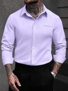 Manfinity Bizformal Áo sơ mi dài tay nam màu trắng, kiểu dáng công sở thường ngày. - Màu tím - Xem 6