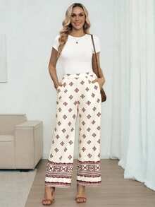 Louniche Quần Palazzo nữ in hoa có túi, trang phục thường ngày đi nghỉ mát, mùa xuân/thu. - Nhiều màu - Xem 4