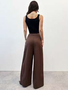 Firerie 女士优雅毕业波西米亚风阔腿裤，配金属扣 - 咖啡棕 - 查看 2