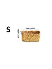 手工编织海草收纳篮，创意手工收纳盒，多功能柳条收纳箱，适用于浴室、卧室、客厅、宿舍、家居收纳整理，家居装饰，充满海岸风情的海草藤条收纳篮，几何金属框架波西米亚风收纳篮，天然混合植物盆栽，适合海滩小屋装饰，返校季必备 - 黃色 - 查看 11