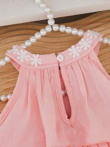 SHEIN 女婴无袖粉色连衣裙，配蝴蝶结，A字公主风，甜美百搭的圆领设计，适合日常外出，春季穿着 - 粉色 - 查看 6