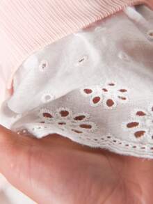 CosyJoli 大码女式蕾丝边针织长袖T恤，休闲T恤，春秋季 - 粉色 - 查看 6