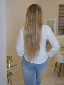 Bộ đồ liền thân đơn giản giản dị tay dài cài nút phía trước cho nữ - trắng - Xem 2