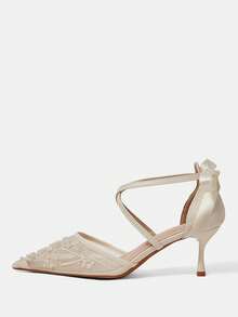 CUCCOO HITCHD Women's Mid Heel Pointed Toe Pumps, Party Shoes Valentine's Day Elegant Shoes - Beige - View 8