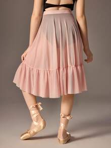 SHEIN 少女粉色网纱芭蕾舞裙套装，包含紧身衣，时尚优雅 - 黑色 - 查看 3