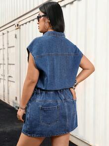 Jeanoix Y2K Fashion Versatile Polo Collar Denim Dress, Slimming, Suitable For Spring And Autumn - Blue - View 2